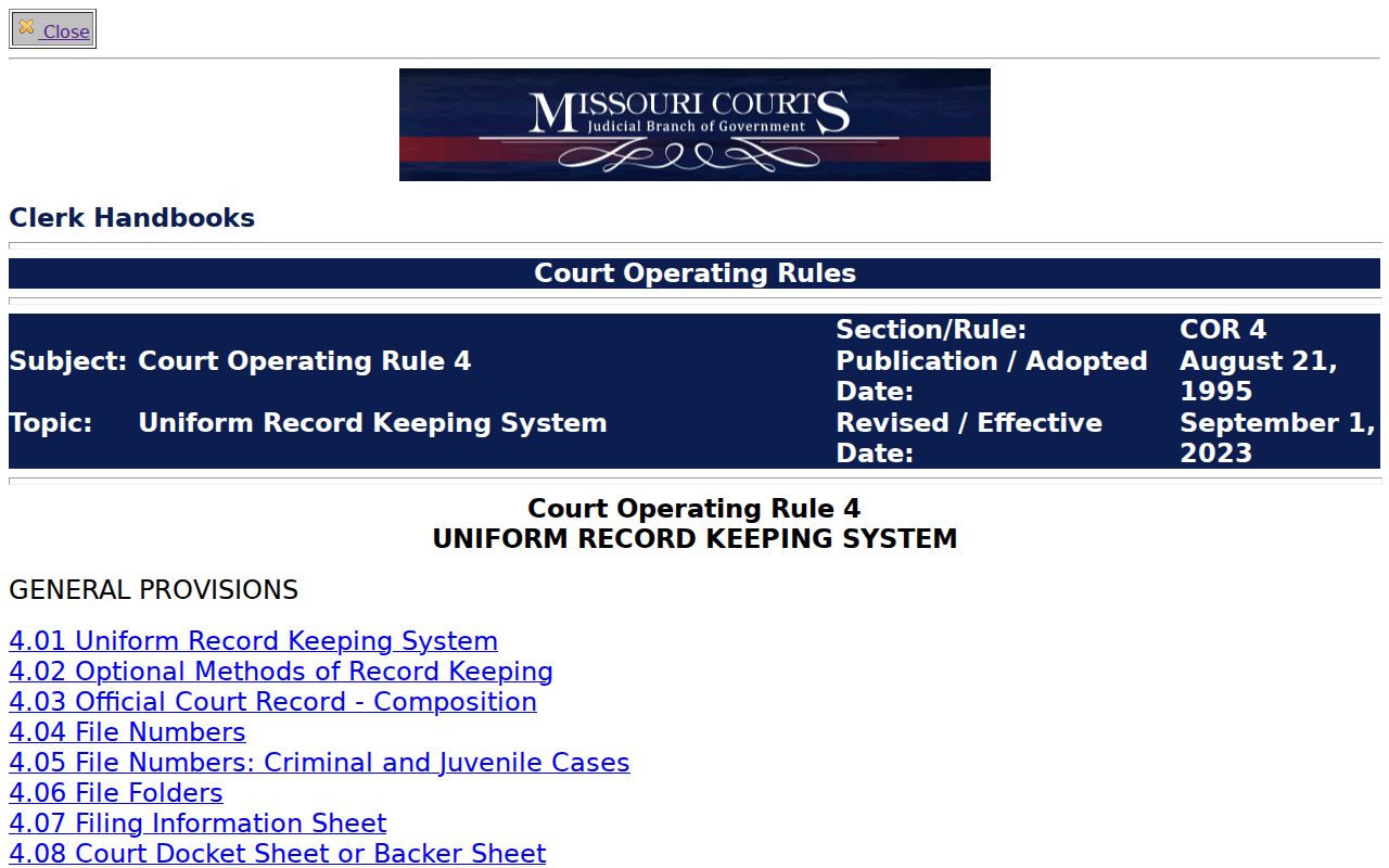 Nodaway County court calendar Missouri record keeping rules