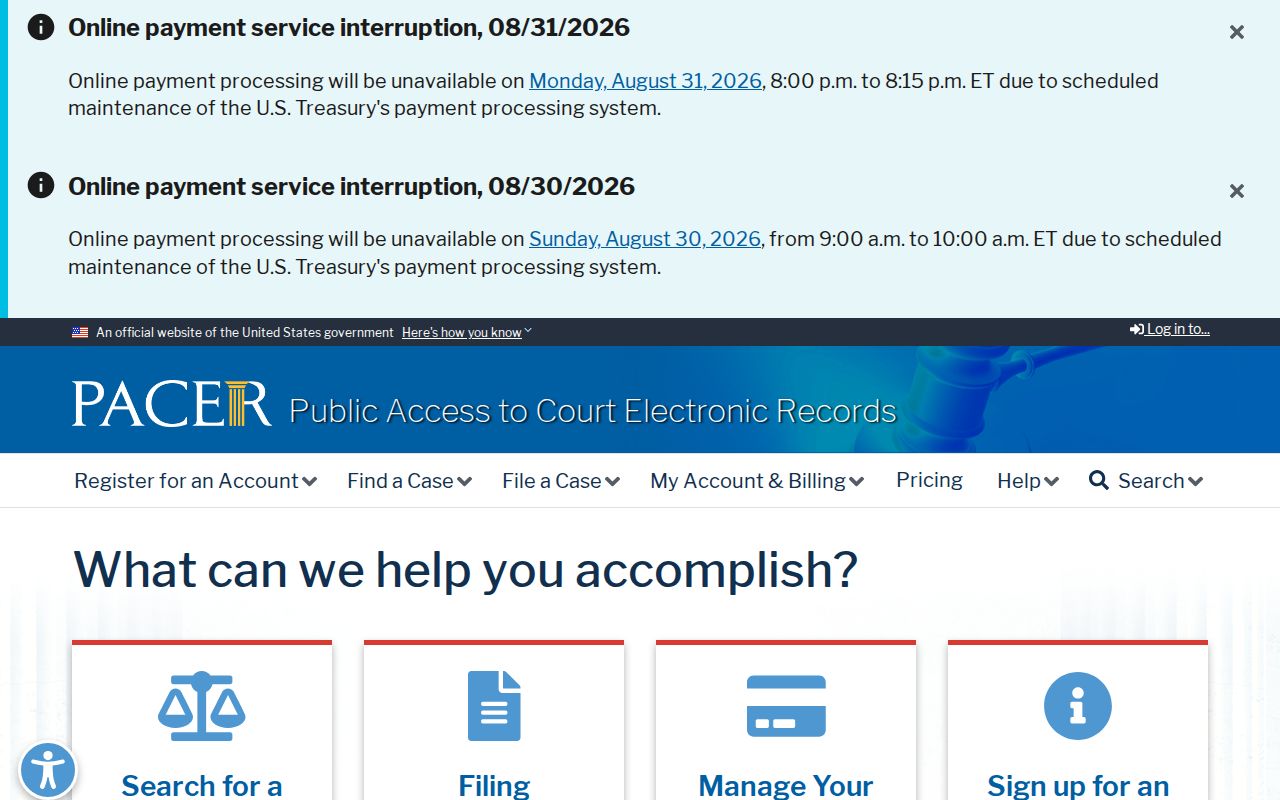 Nodaway County court docket PACER case search route