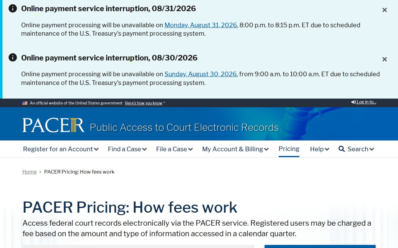 Nodaway County court docket PACER fee information