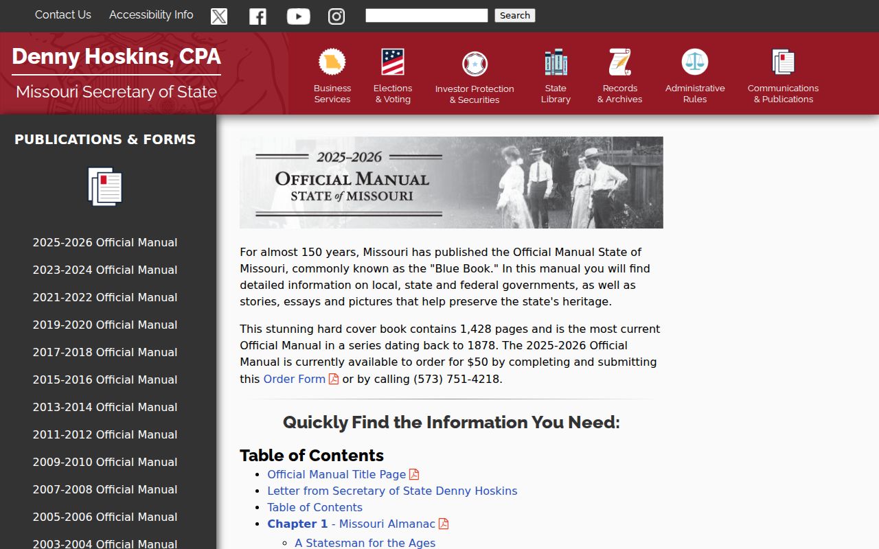 Official Missouri directory reference for Ravenwood town records