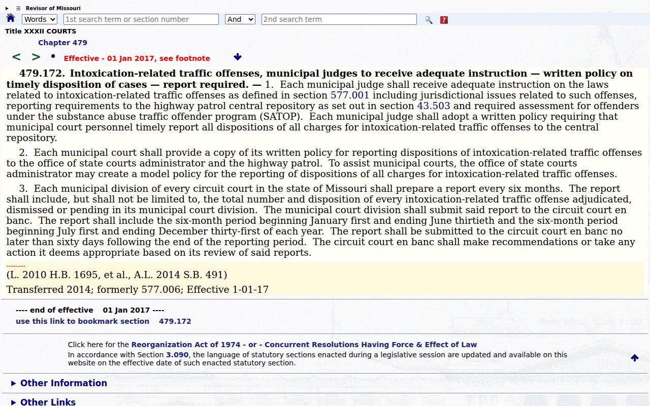 Nodaway County traffic court record municipal disposition statute